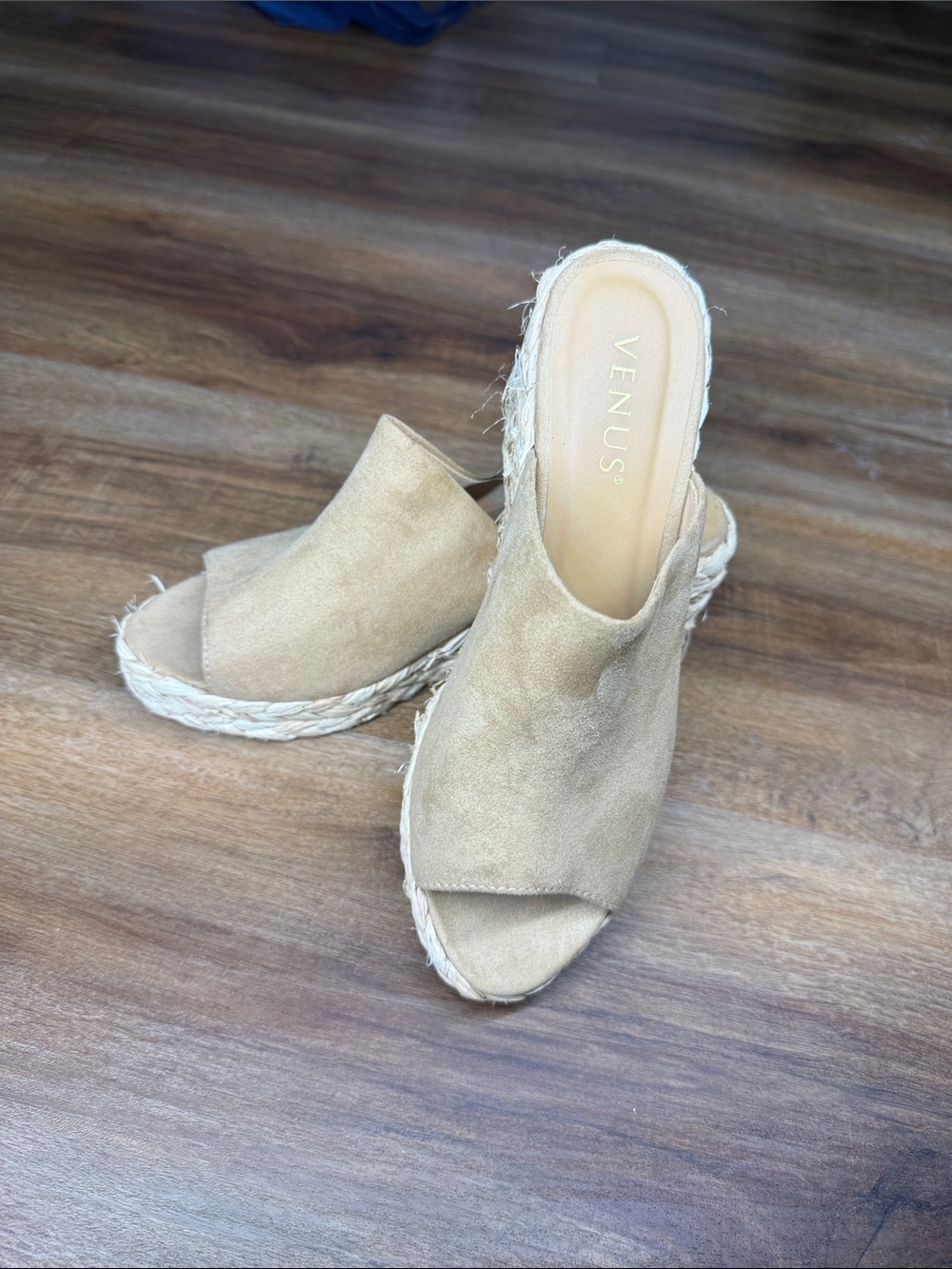 VENUS Beige Suede Espadrille Wedge Mule